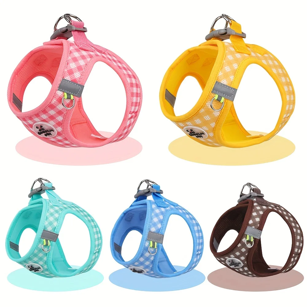 Gingham Cat Or Dog Harness Reflective Straps for Safe Walks